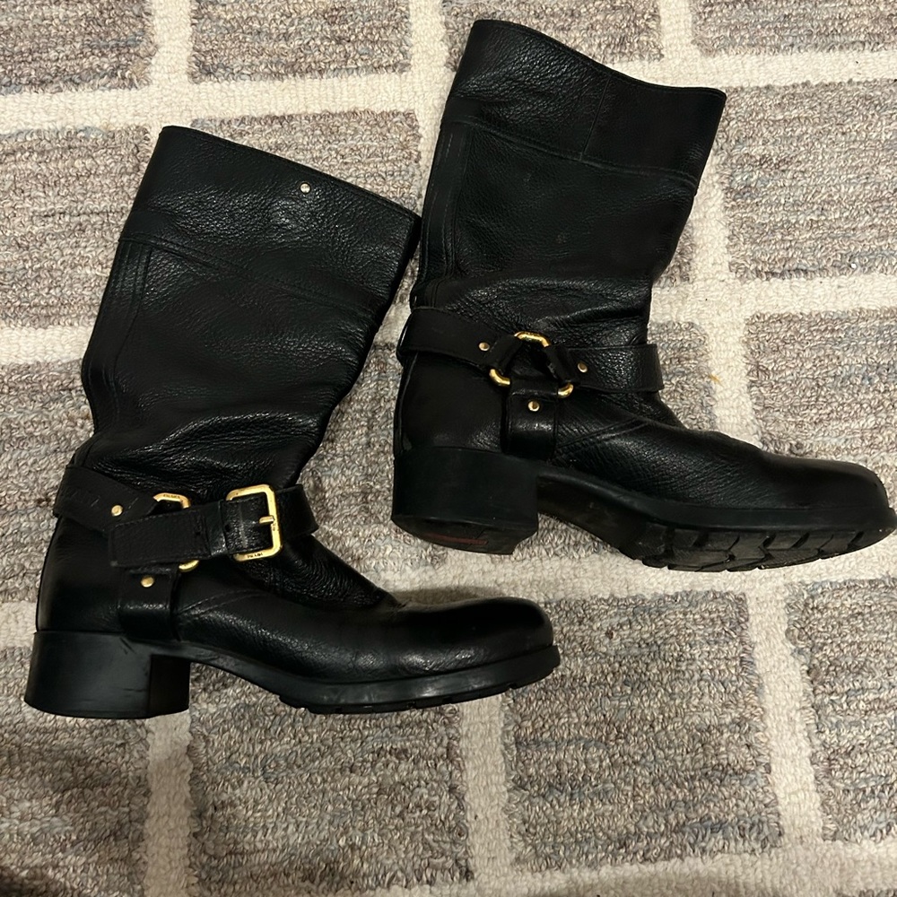 Prada Black Leather Moto Boots